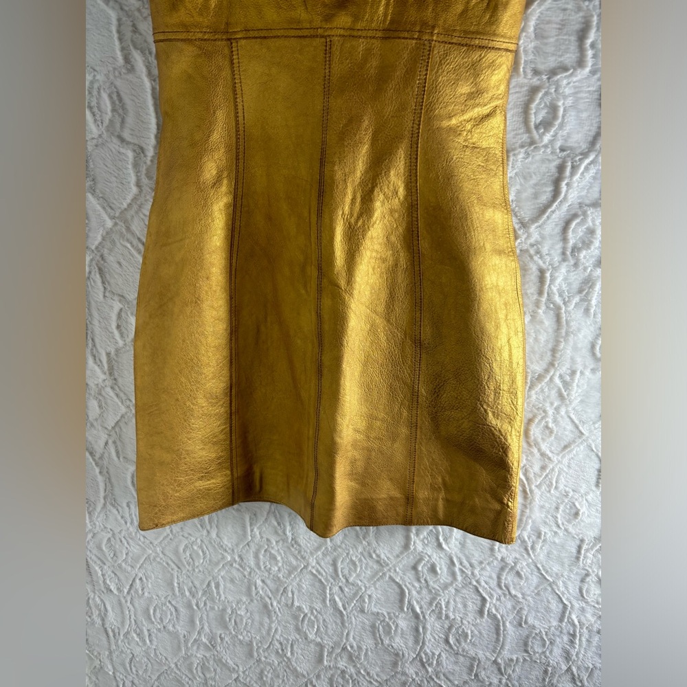 NWT Free People Women's Goldie Leather Mini Dress Gold, Size 8 - Picture 8 of 13